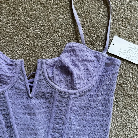 NWT Urban Outfitters Lilac Mesh Crop Corset Lace Up Top - Picture 3 of 7